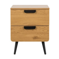 Jinan 2 Drawer Bedside Table Oak, front view on a white background