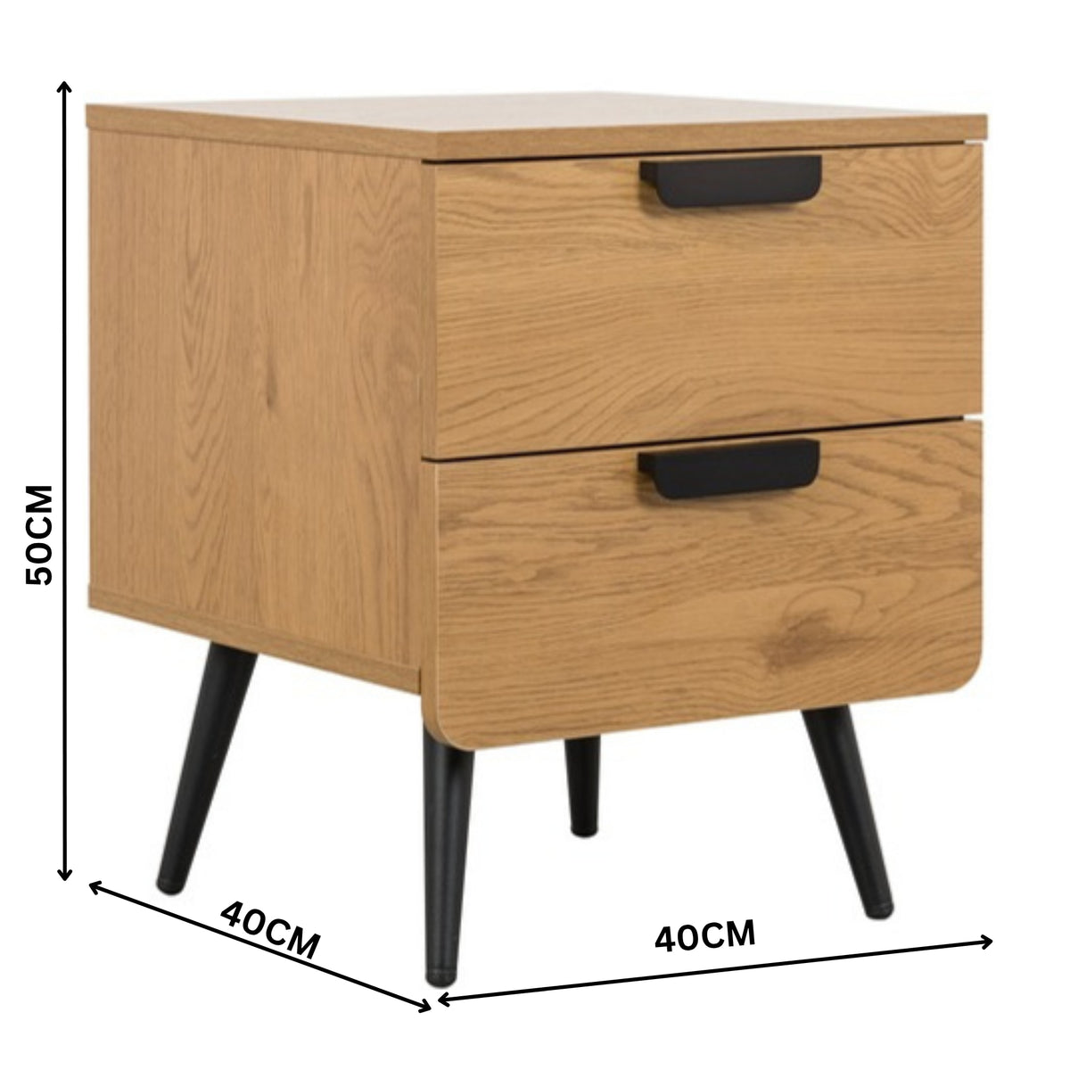 Jinan 2 Drawer Bedside Table Oak — dimensions diagram