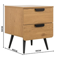 Jinan 2 Drawer Bedside Table Oak — dimensions diagram