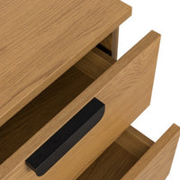 Jinan 2 Drawer Bedside Table Oak, close-up of the open drawers