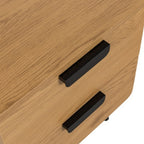 Jinan 2 Drawer Bedside Table Oak, close-up of the black bar handles