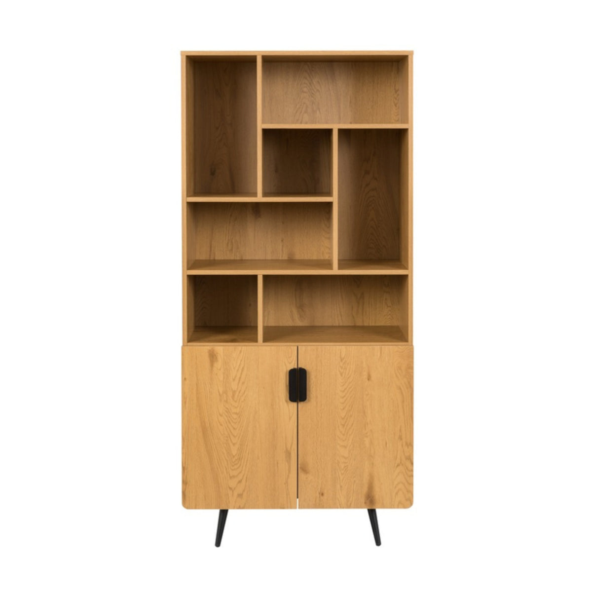 Jinan 80cm 2 Door Bookshelf Oak, front view on a white background