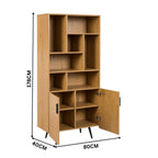 Jinan 80cm 2 Door Bookshelf Oak — dimensions diagram