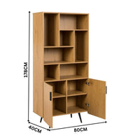 Jinan 80cm 2 Door Bookshelf Oak — dimensions diagram