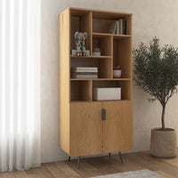Jinan 80cm 2 Door Bookshelf Oak, in a room beside a potted olive tree