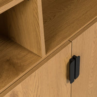 Jinan 80cm 2 Door Bookshelf Oak, close-up of the shelves and door handle