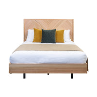 Jindy 4pc Set Queen Bed Frame Bedside Table Tallboy Natural Oak