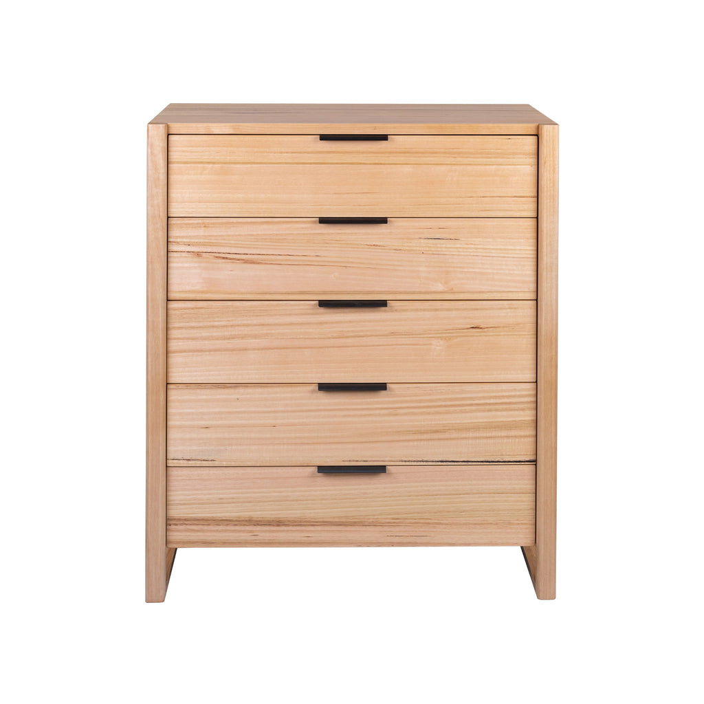 Jindy 4pc Set Queen Bed Frame Bedside Table Tallboy Natural Oak