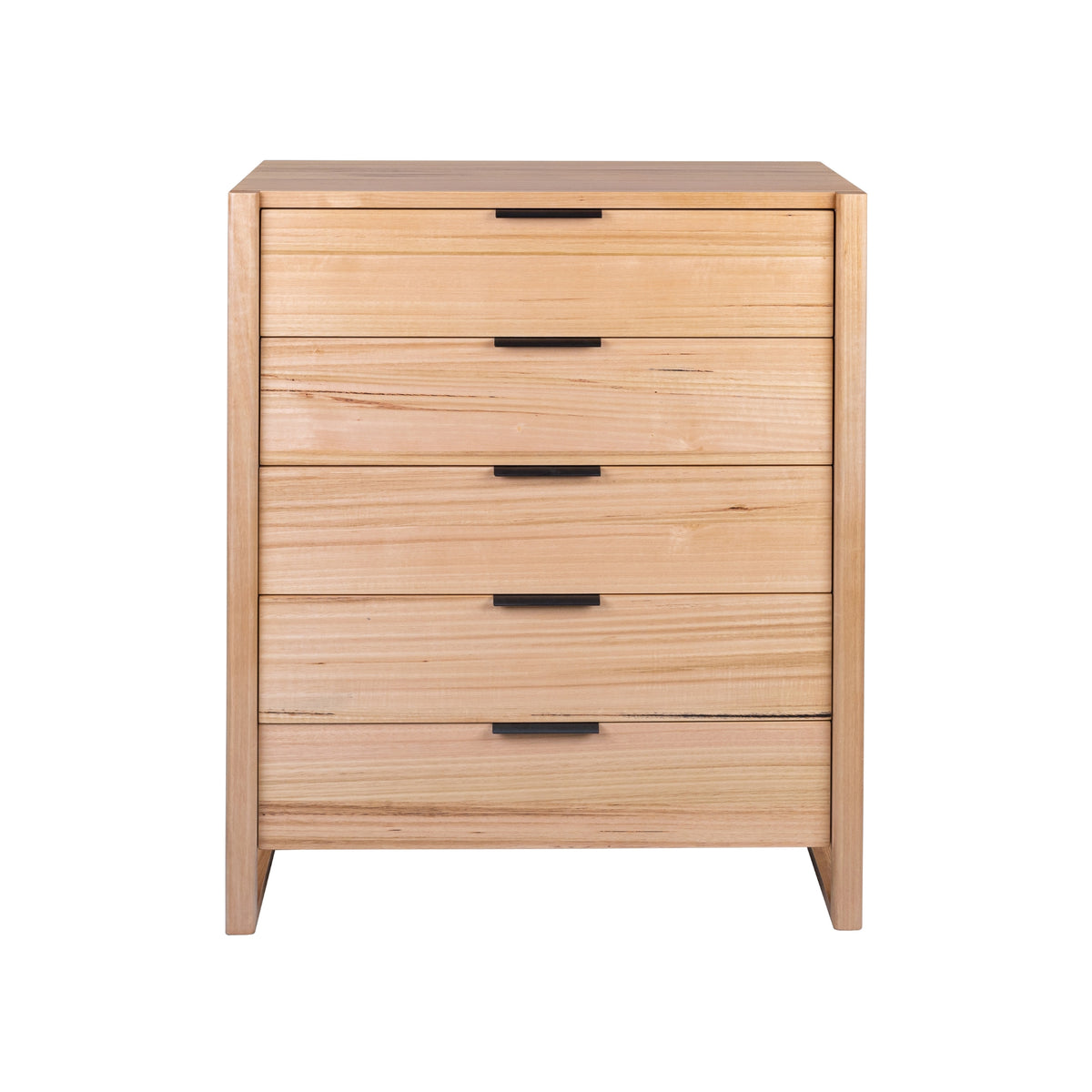 Jindy 4pc Set Queen Bed Frame Bedside Table Tallboy Natural Oak