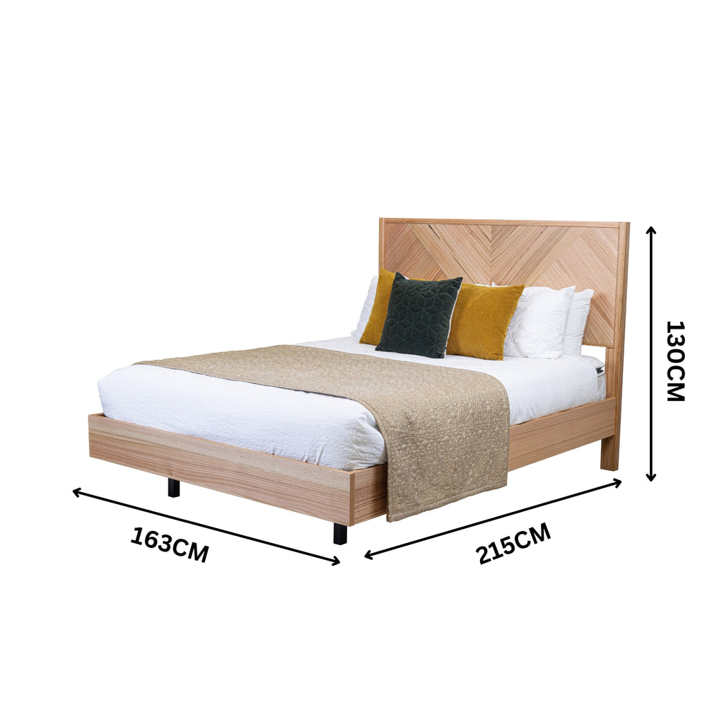 Jindy 4pc Set Queen Bed Frame Bedside Table Tallboy Natural Oak
