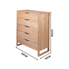 Jindy 4pc Set Queen Bed Frame Bedside Table Tallboy Natural Oak