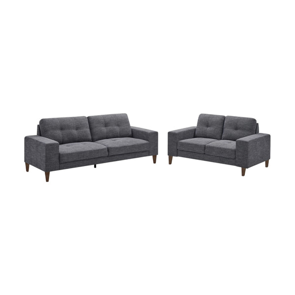 Juliet 2 + 3 Seater Sofa Set Soft Fabric Uplholstered Lounge Couch Licorice Grey