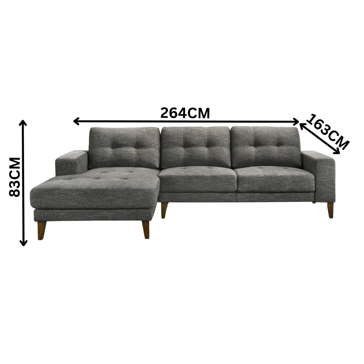 Juliet Fabric Chaise Sofa Licorice Grey Left