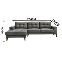 Juliet Fabric Chaise Sofa Licorice Grey Left