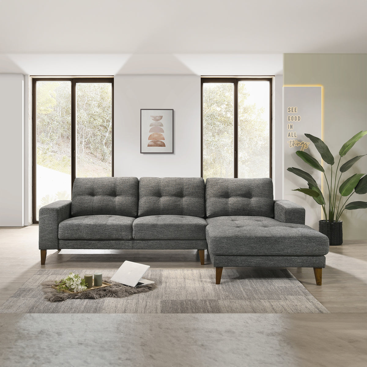 Juliet Fabric Chaise Sofa Licorice Grey Right