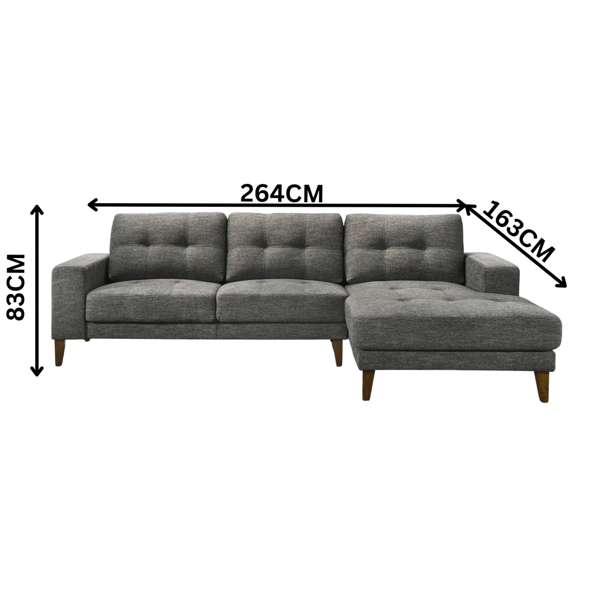 Juliet Fabric Chaise Sofa Licorice Grey Right