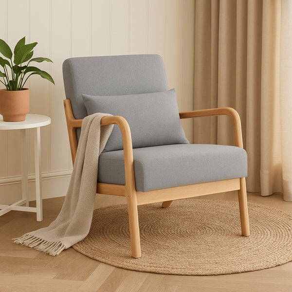 Kamden Pine Wood Armchair Light Grey 