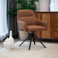 Kelvin 2pc Set Genuine Leather Swivel Arm Dining Chair Cognac Brown