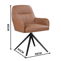 Kelvin 2pc Set Genuine Leather Swivel Arm Dining Chair Cognac Brown