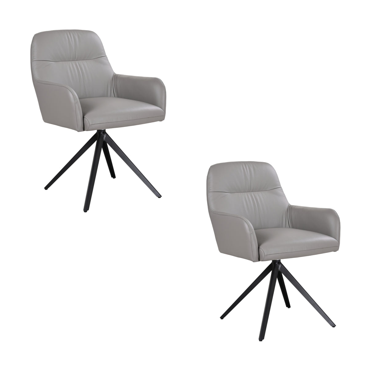 Kelvin 2pc Set Genuine Leather Swivel Arm Dining Chair Wheat Cream