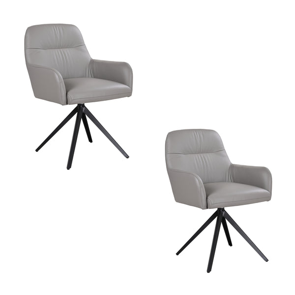 Kelvin 2pc Set Genuine Leather Swivel Arm Dining Chair Wheat Cream