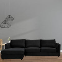 Kennedi 2 Seater Fabric Chaise Sofa Black Left