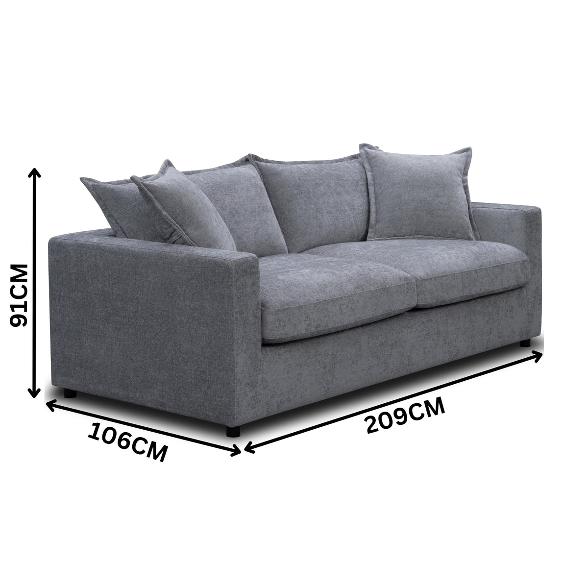 Kensington 2 Seater Fabric Sofa Pullout Bed Pewter Dark Grey