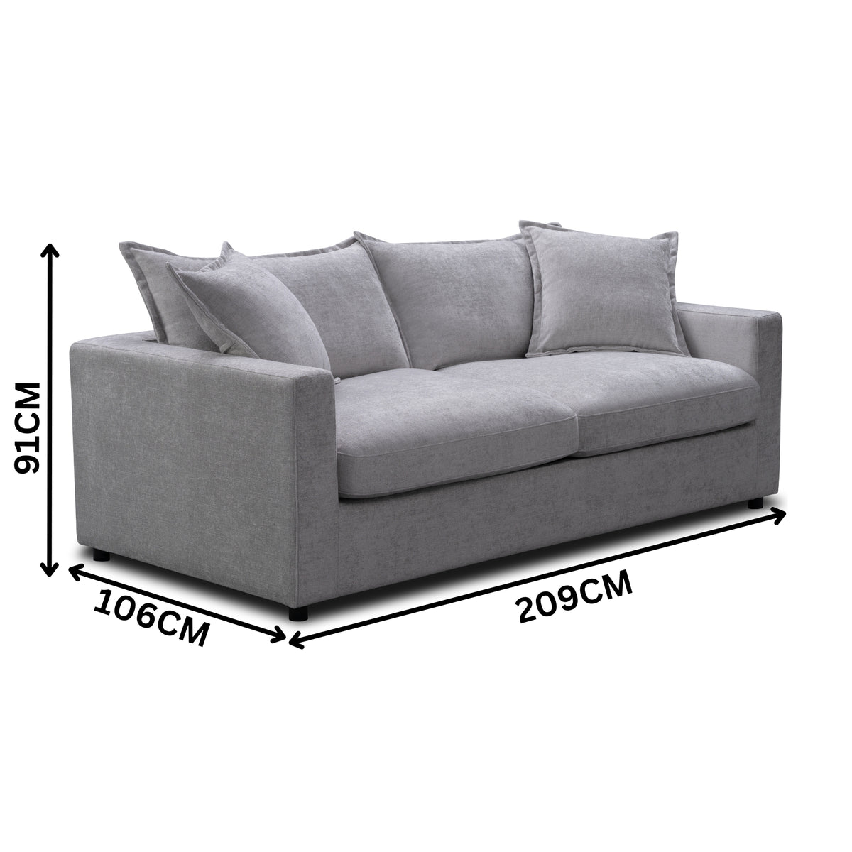 Kensington 2 Seater Fabric Sofa Pullout Bed Silver Grey