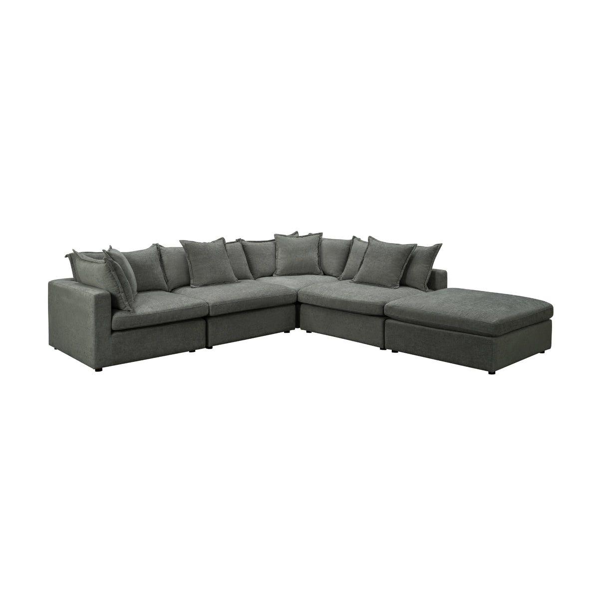 Kensington 4 Seater Corner Fabric Sofa Modular Lounge Ottoman Pewter Dark Grey