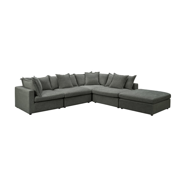 Kensington 4 Seater Corner Fabric Sofa Modular Lounge Ottoman Pewter Dark Grey
