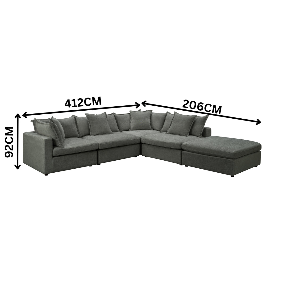 Kensington 4 Seater Corner Fabric Sofa Modular Lounge Ottoman Pewter Dark Grey