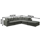 Kensington 4 Seater Corner Fabric Sofa Modular Lounge Ottoman Pewter Dark Grey