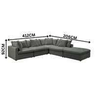Kensington 4 Seater Corner Fabric Sofa Modular Lounge Ottoman Pewter Dark Grey