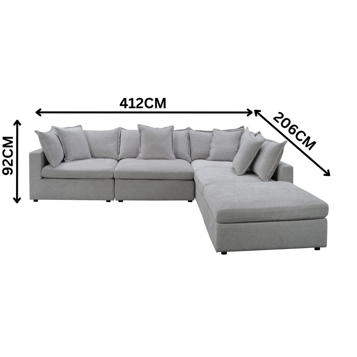 Kensington 4 Seater Corner Fabric Sofa Modular Lounge Ottoman Silver Grey