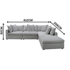 Kensington 4 Seater Corner Fabric Sofa Modular Lounge Ottoman Silver Grey