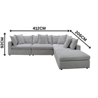 Kensington 4 Seater Corner Fabric Sofa Modular Lounge Ottoman Silver Grey