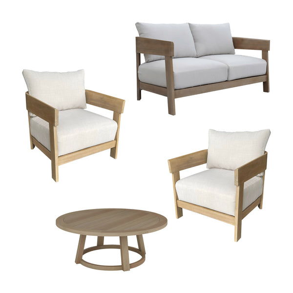 Kirra Outdoor 1 + 1 + 2 Seater Coffee Table Set Chair Sofa Lounge Acacia Timber Frame