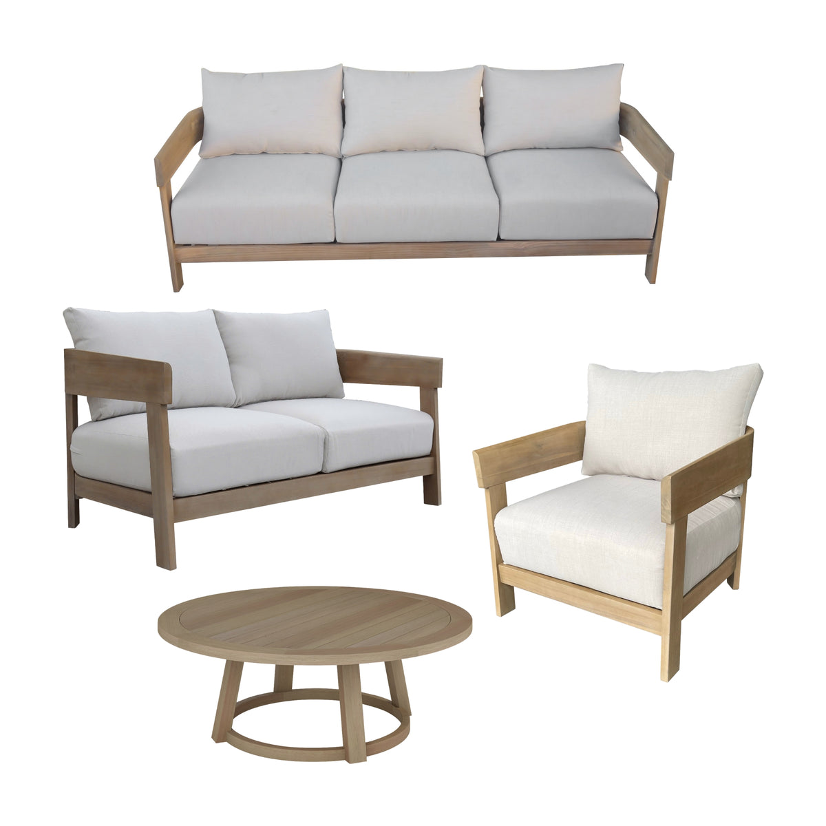 Kirra Outdoor 1 + 2 + 3 Seater Coffee Table Set Chair Sofa Lounge Acacia Timber Frame
