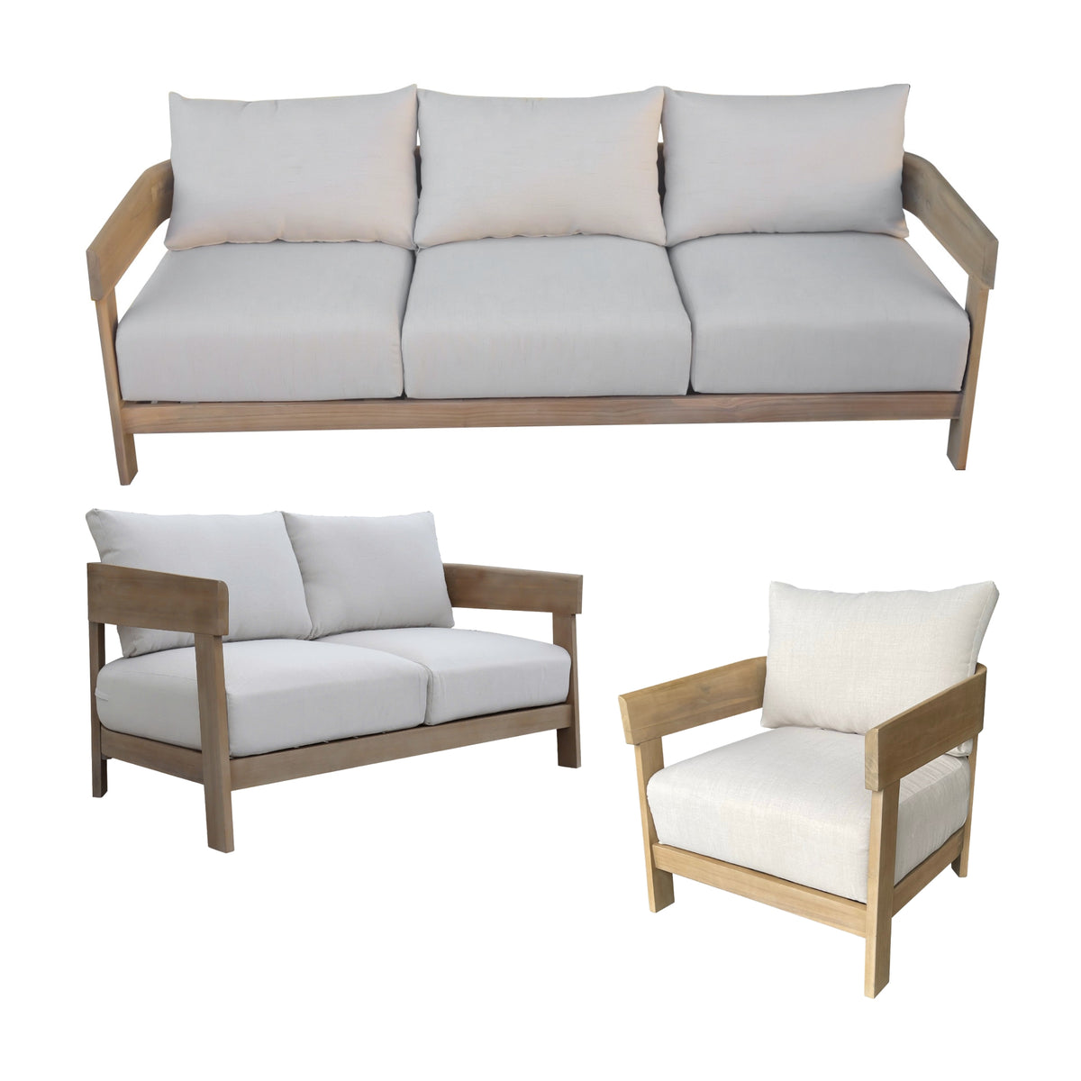 Kirra Outdoor 1 + 2 + 3 Seater Set Chair Sofa Lounge Acacia Timber Frame