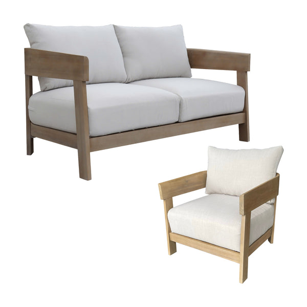 Kirra Outdoor 1 + 2 Seater Set Chair Sofa Lounge Acacia Timber Frame