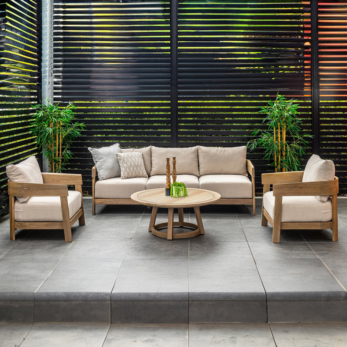 Kirra Outdoor 3 Seater Sofa Lounge Acacia Timber Frame