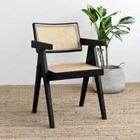 Korina Carver 2pc Set Dining Arm Chair Solid Timber Wood Rattan Wicker Black