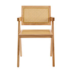 Korina Carver 2pc Set Dining Arm Chair Solid Timber Wood Rattan Wicker Natural