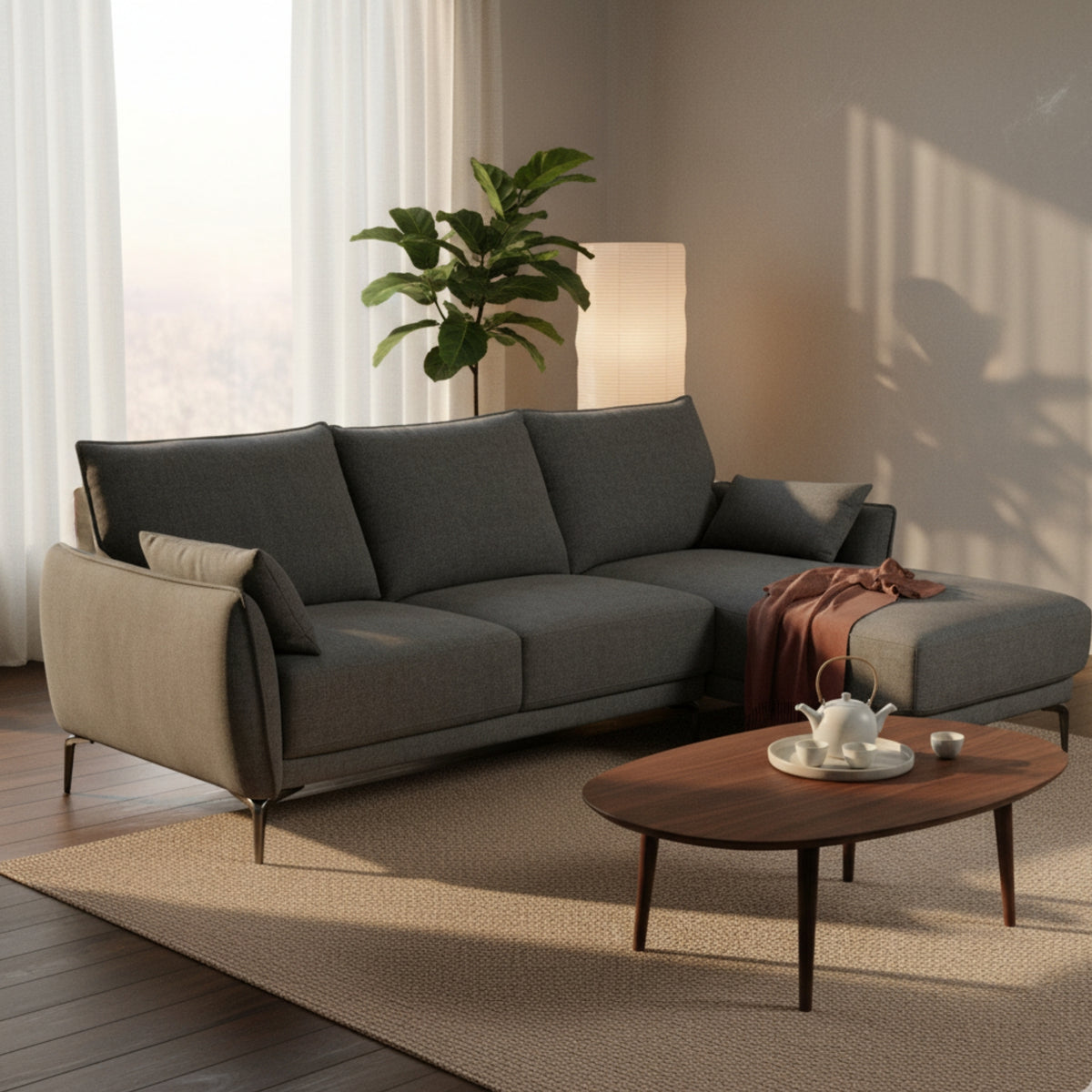 Kyle 2 Seater Fabric Sofa LHF Chaise Grey