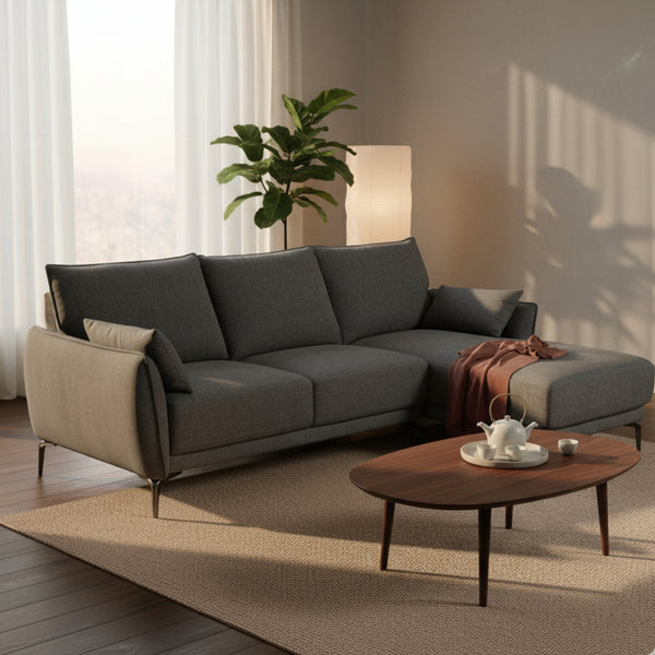 Kyle 2 Seater Fabric Sofa LHF Chaise Grey