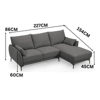 Kyle 2 Seater Fabric Sofa LHF Chaise Grey