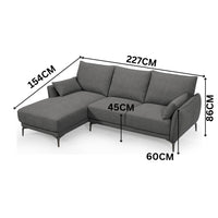 Kyle 2 Seater Fabric Sofa RHF Chaise Grey