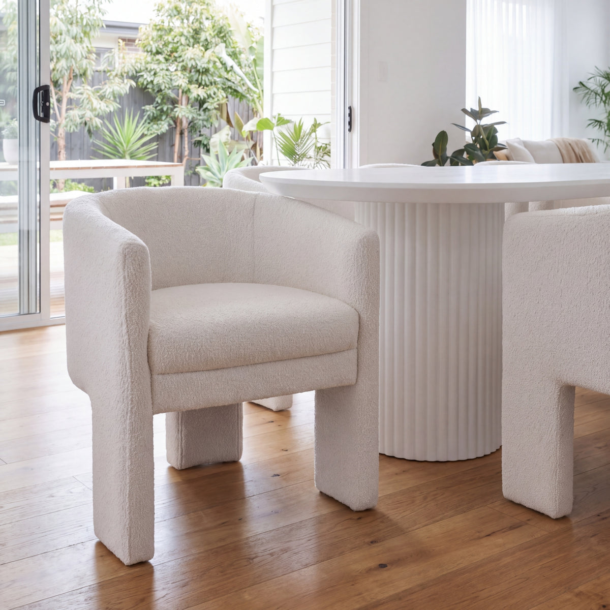 Kylie Dining Chair Armchair Boucle Fabric White