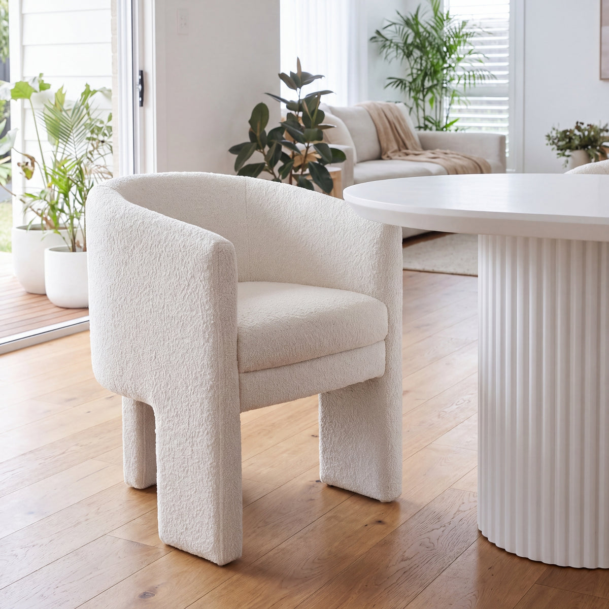 Kylie Dining Chair Armchair Boucle Fabric White