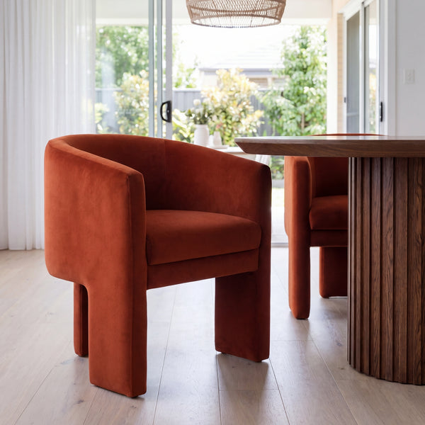 Kylie Dining Chair Armchair Velvet Fabric Rust Orange